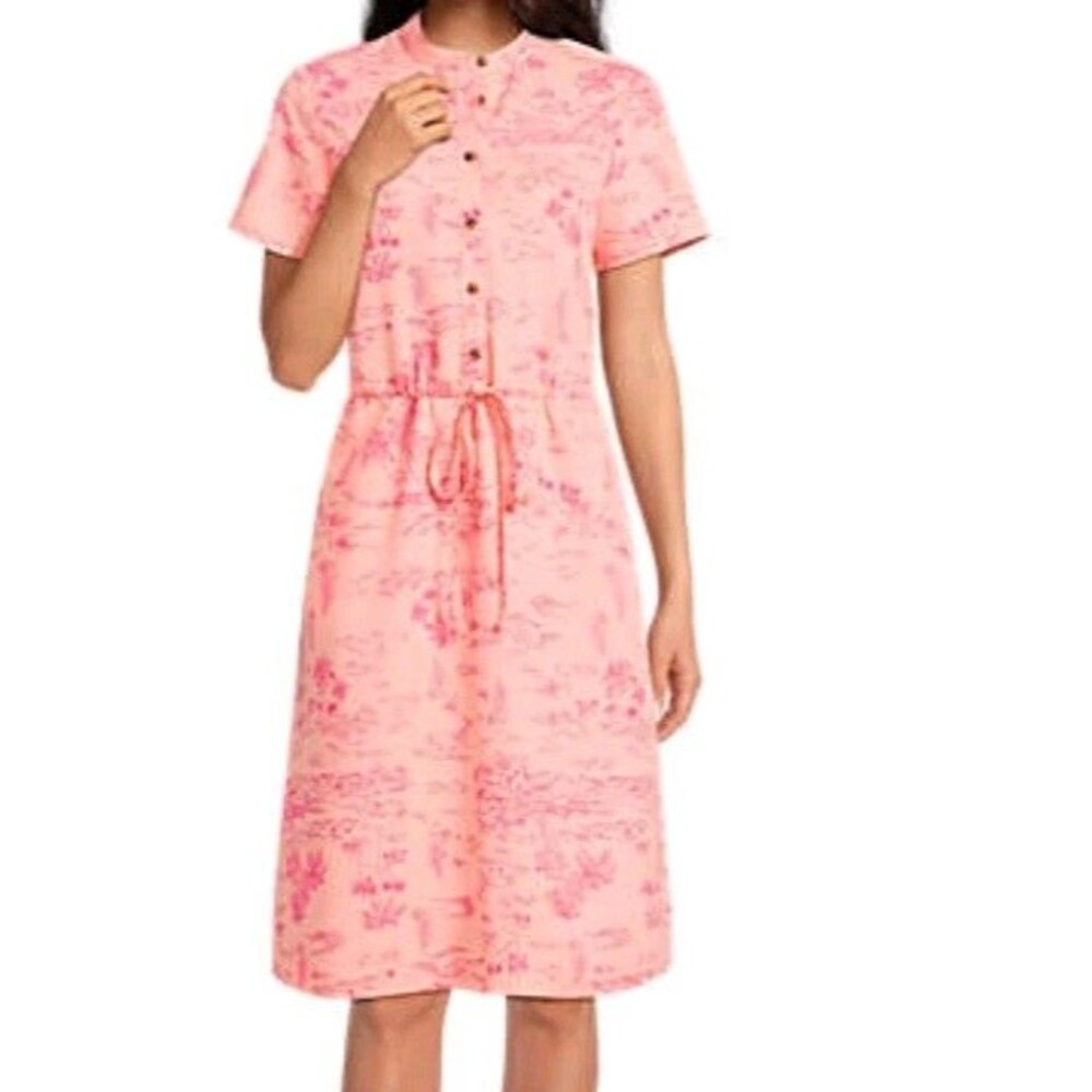 new $93 Lands' End dress L coral pink rayon short sleeve summer shirt dress